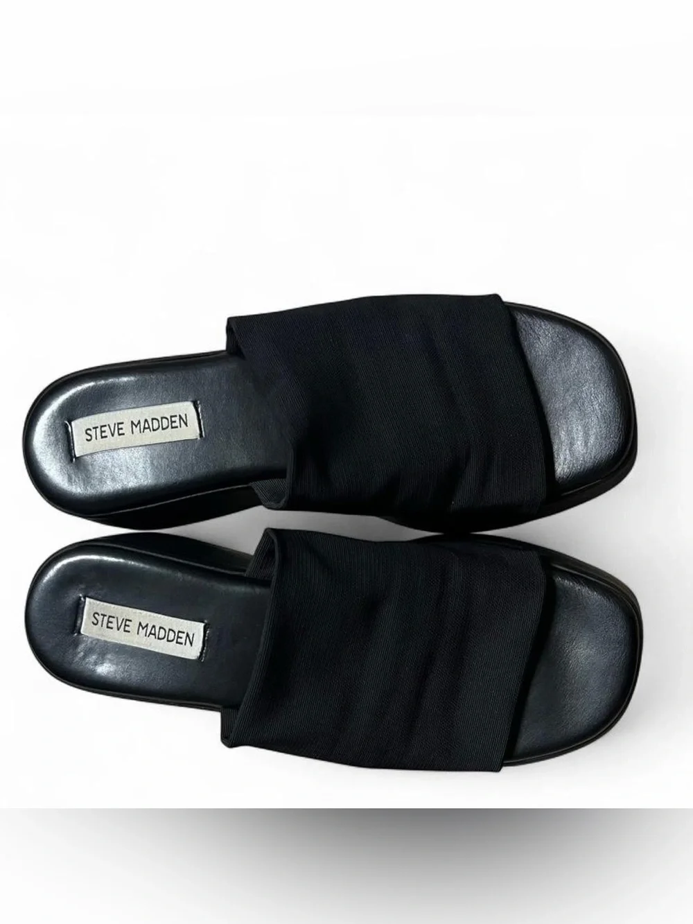 Y2K 2000s Made in Italy Steve Madden Black Wide Band Slide Platform Sandals